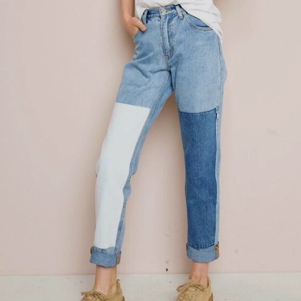 Brandy Melville Three-Tone Blue and White Jeans